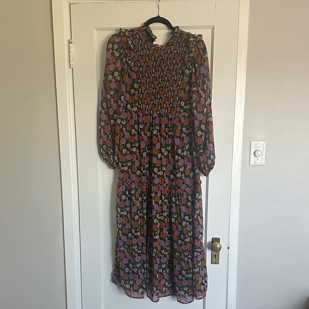 Like New MANGO Floral Smocked Midi Dress